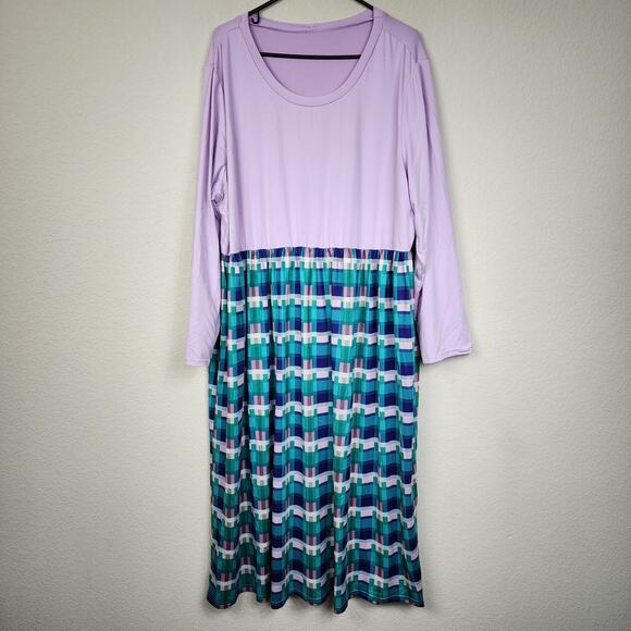Emery Rose Dresses & Skirts - Emery Rose 3XL Green Purple Plaid Long Sleeve Dress